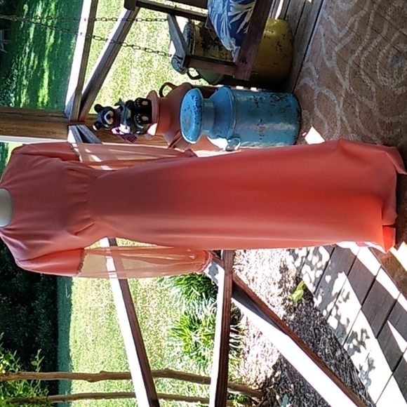 Vintage Dresses & Skirts - Vintage 1970s homemade peach color formal prom wedding bridesmaid dress 👗